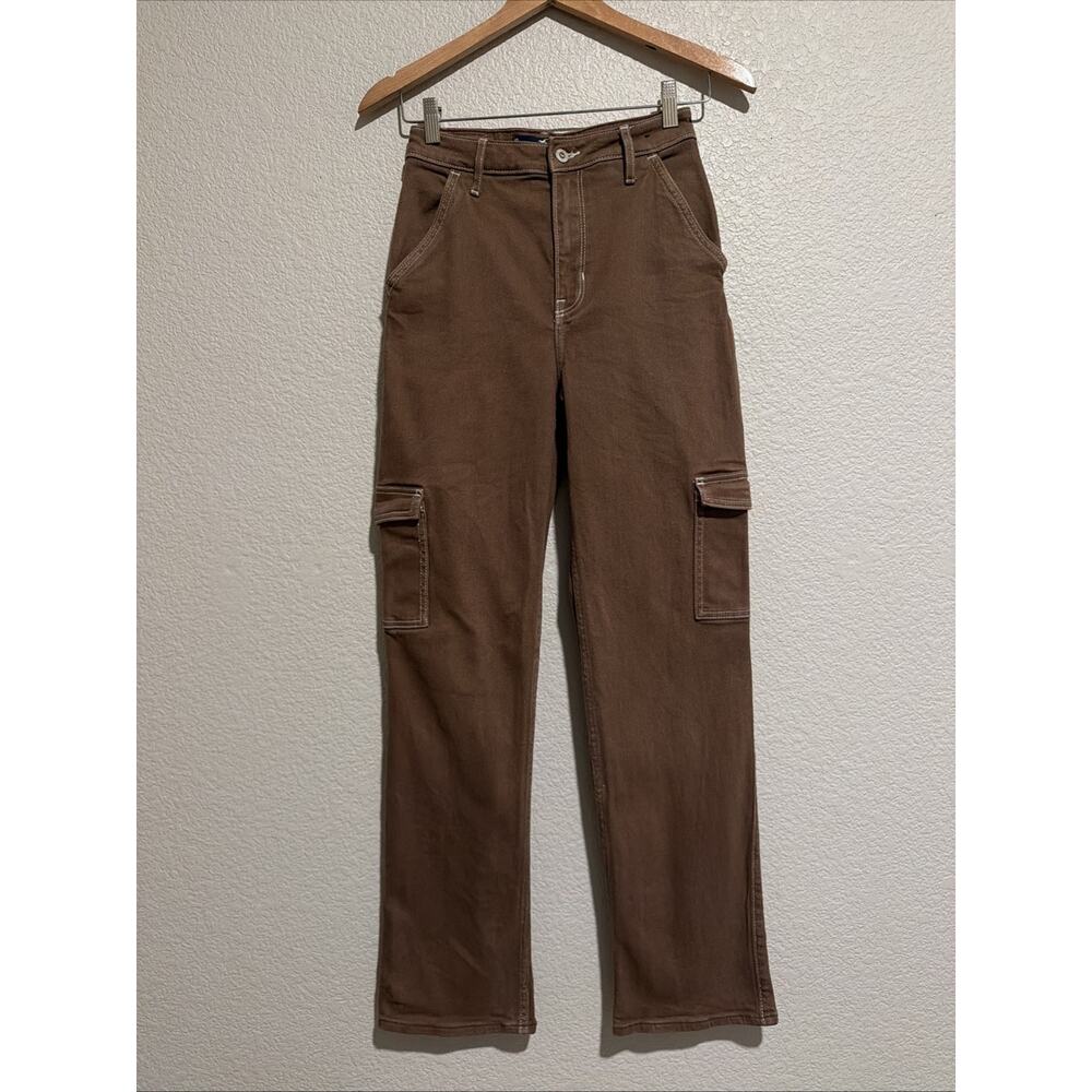 Hollister Ultra High Rise Dad Jeans 90s Y2k Cargo Brown Grunge Sz 0 24 x 31 - Picture 2 of 6